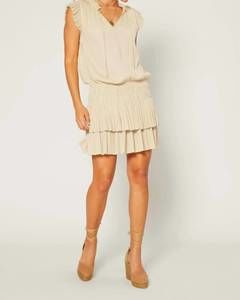 NEW CURRENT AIR pleated short sleeve dress in ecru